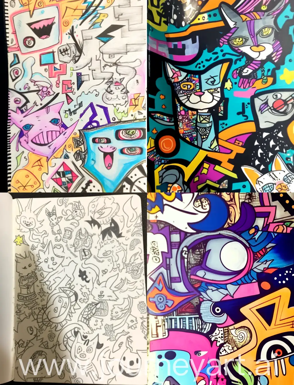 graffiti
doodle in the style of Keith Haring
bold lines and solid colors
mixed patterns
text and emoji installations
in the style of Grunge Beauty

Stray cats and dogs on campus
