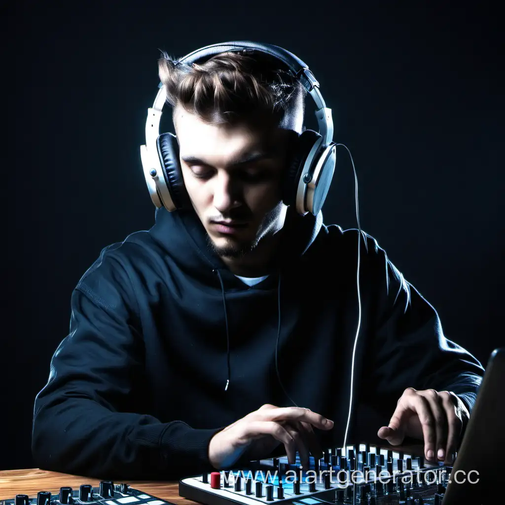 Music-Beatmaker-Wearing-Headphones-in-Creative-Session