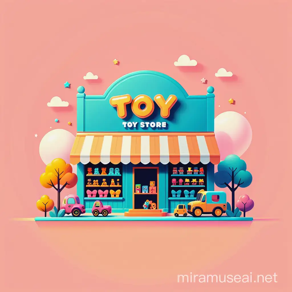 illustration a minimal graphic image "online toy store" with plain color background
