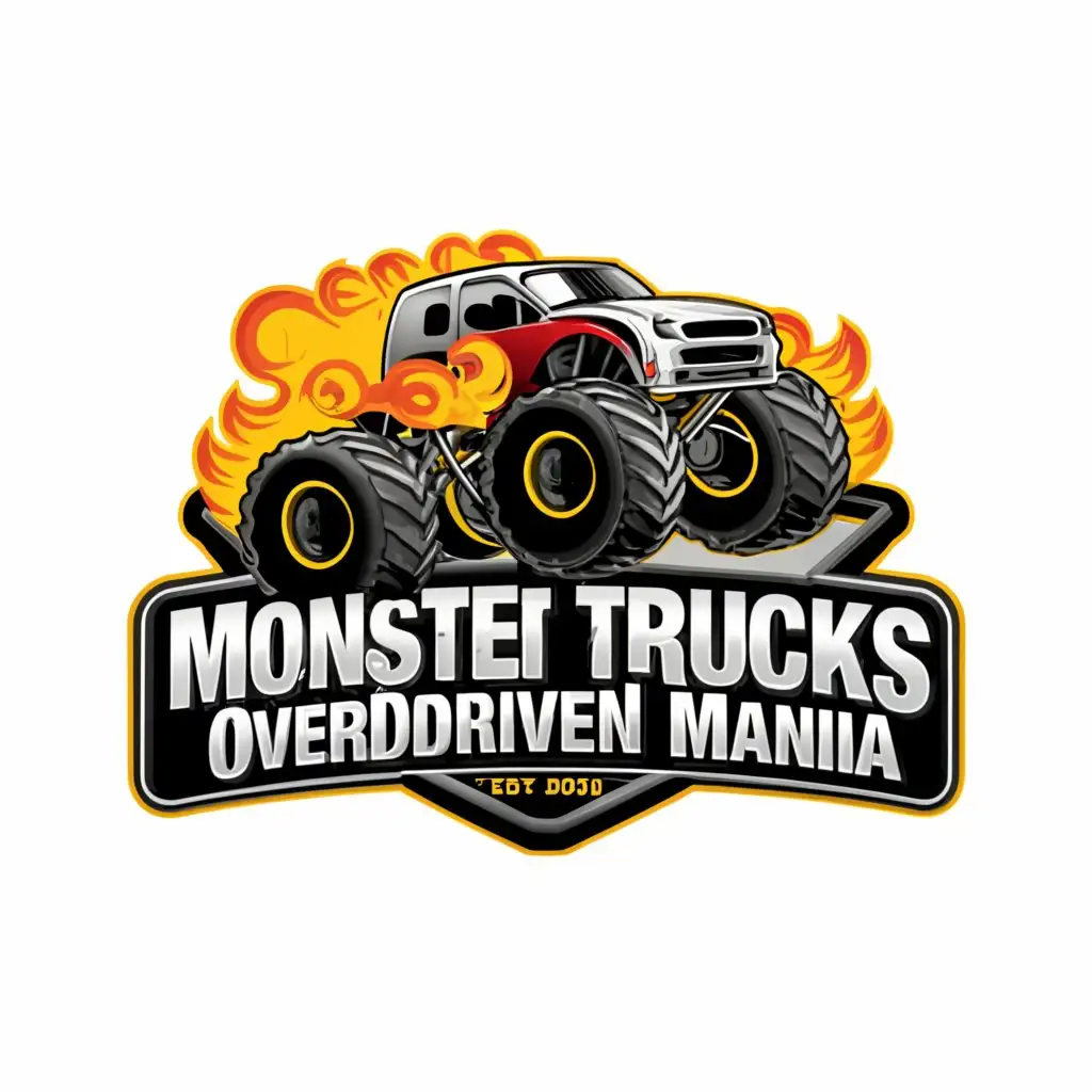 a logo design,with the text "Monster Trucks Overdriven Mania", main symbol:A monster truck blackout with a cool Monster Trucks Overdriven Mania text over it,Moderate,clear background