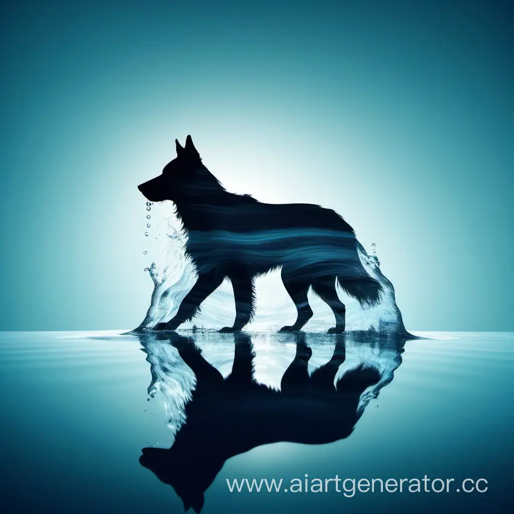 Silhouette of a Nordic dog filled with a water , double exposure, crisp lines, colour background. made of a water.