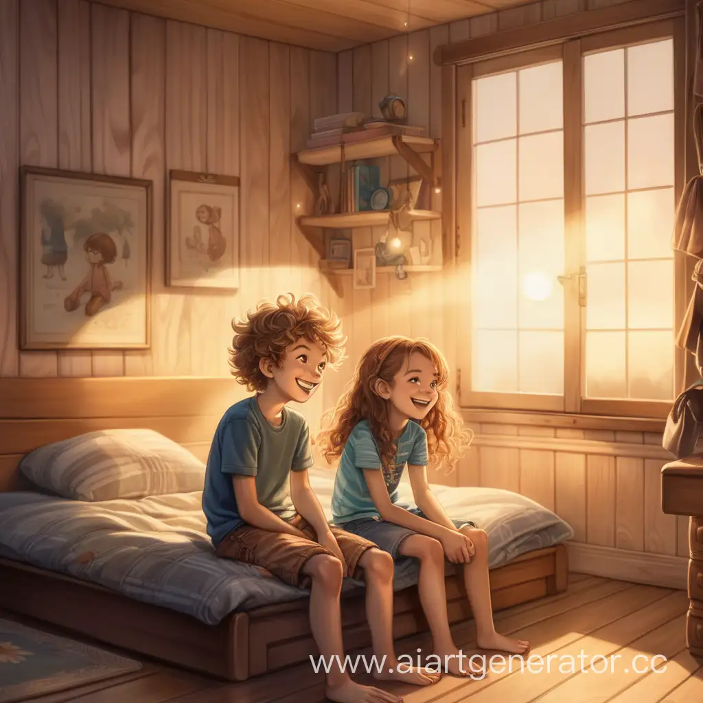 Siblings-Share-Morning-Smiles-in-Warm-Cozy-Room