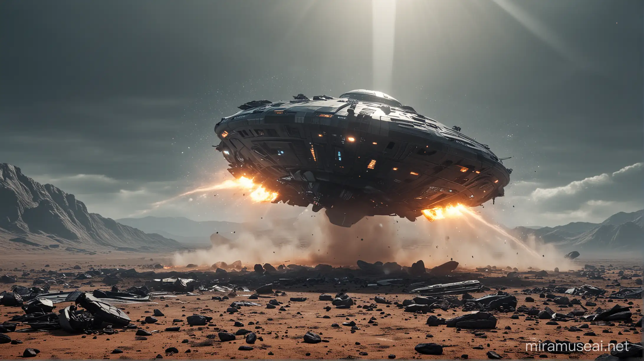 SciFi UFO Crash Scene with Futuristic Debris