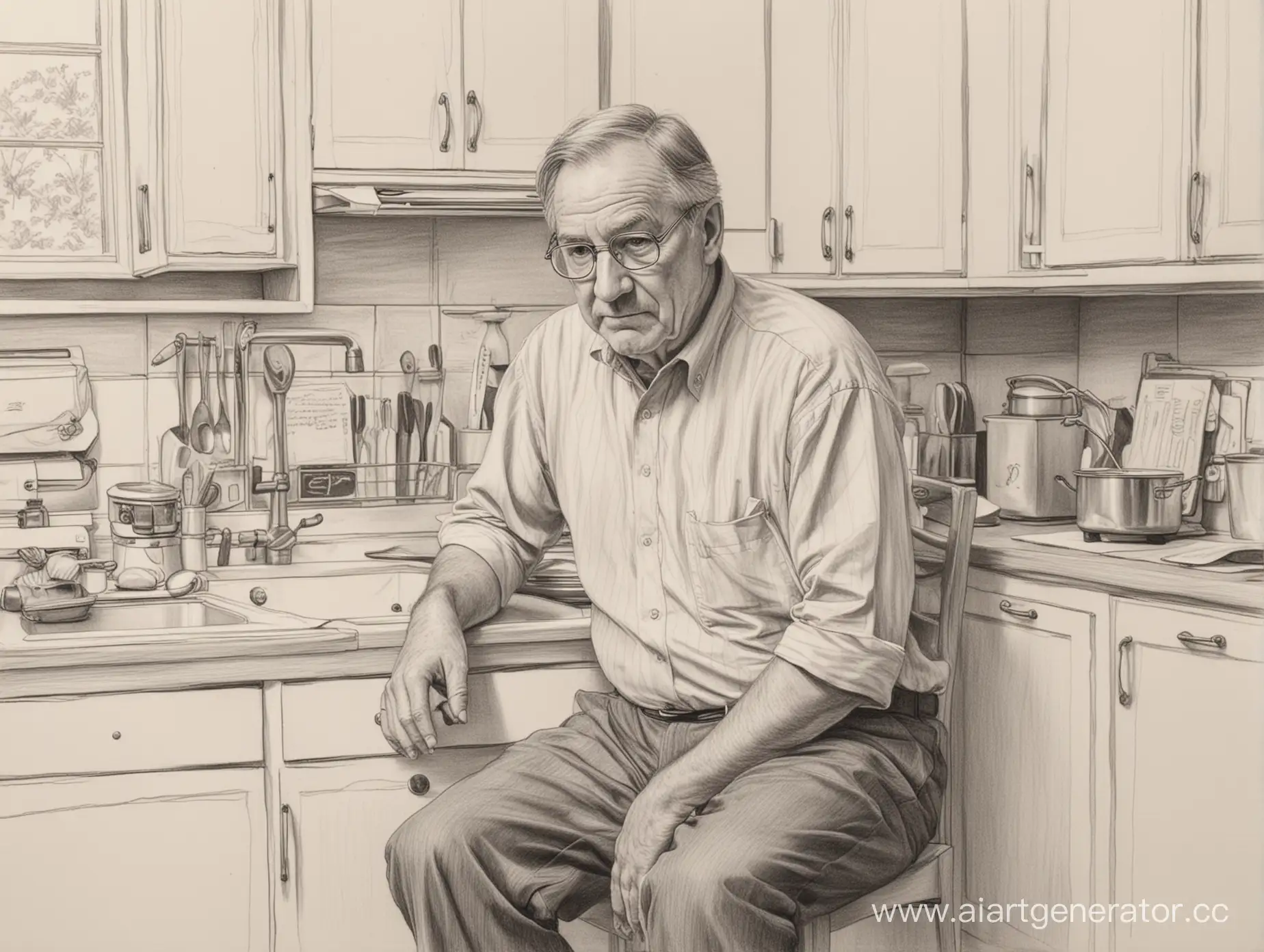 Father-Sitting-in-Kitchen-Sketch