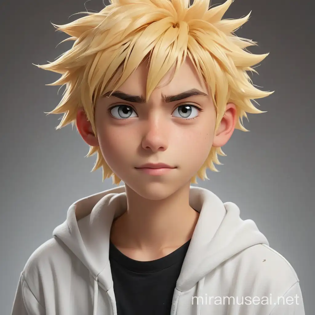 Cartoon Teen Boy with Bleached Hair Trendy Anime Style Character