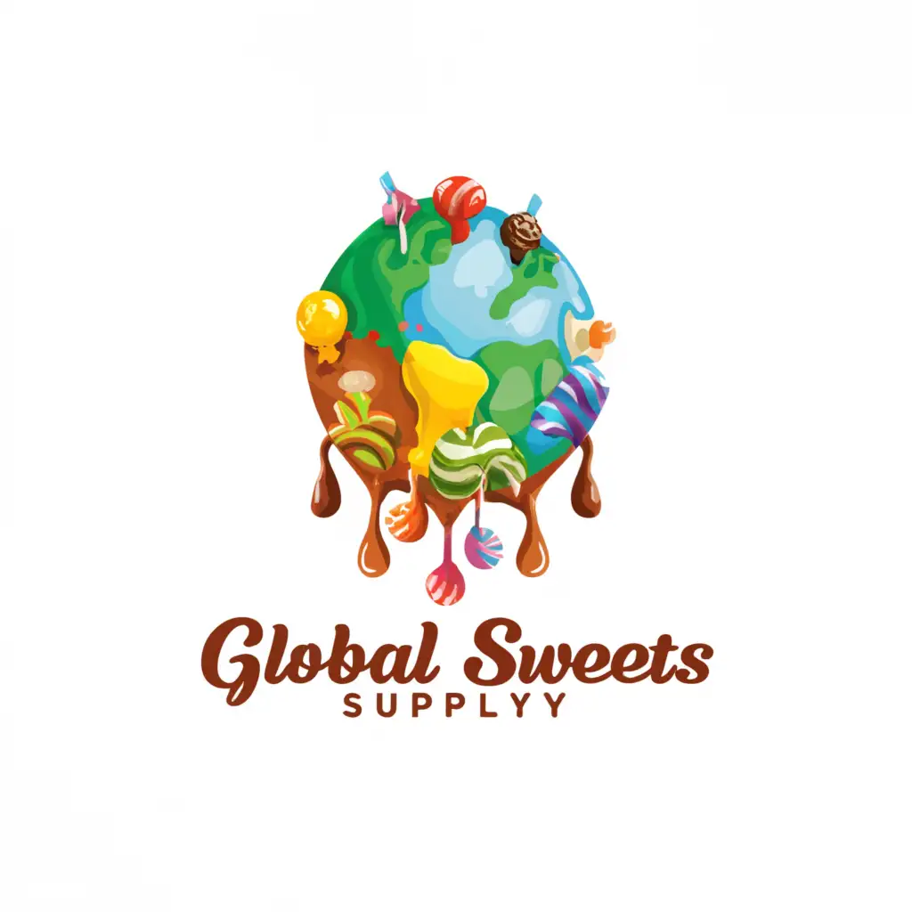 a logo design,with the text "Global Sweets Supply", main symbol:Colorful, dripping globe,Moderate,clear background
