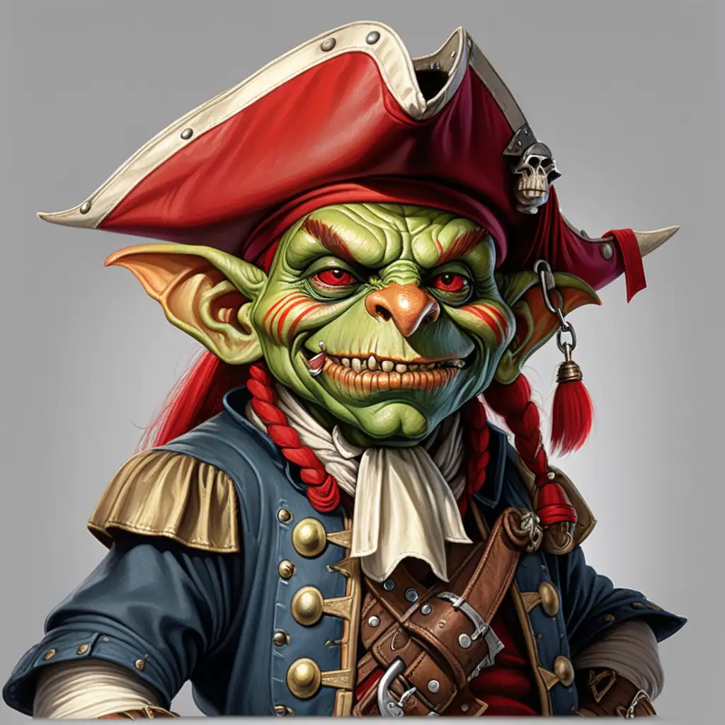 17th Century Pirate Goblin with Red Captains Hat in Dungeons and Dragons Setting