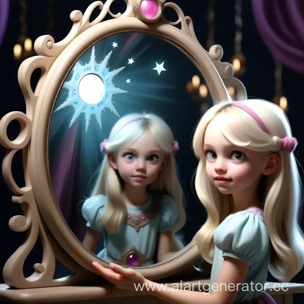 Белокурая девочка нашла волшебное зеркало 