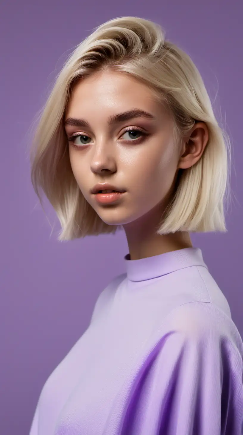 LavenderClad Instagram Model with Blonde Bob Hairstyle in Realistic 4K Portrait