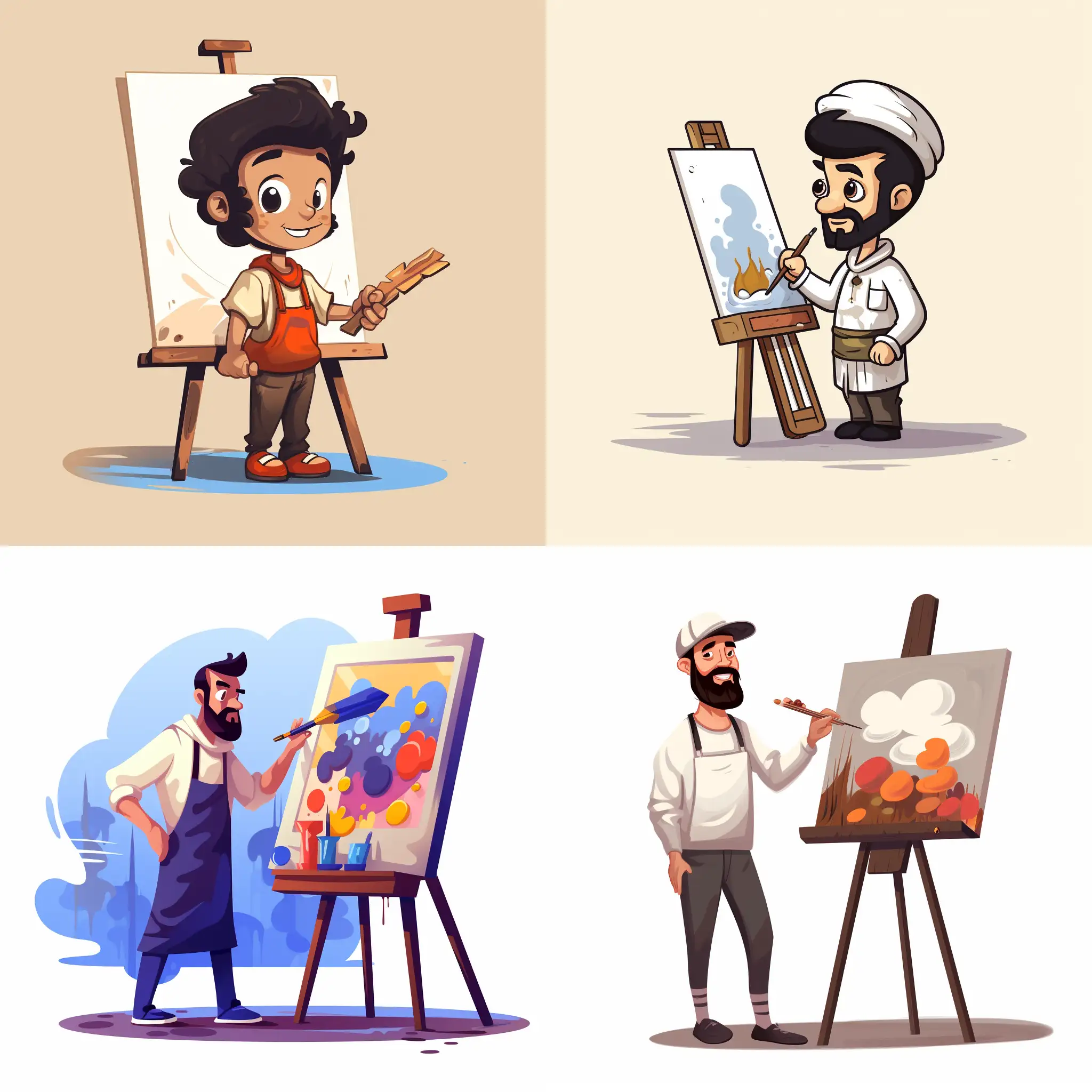 cartoon character of a painter, in minimalistic vector style