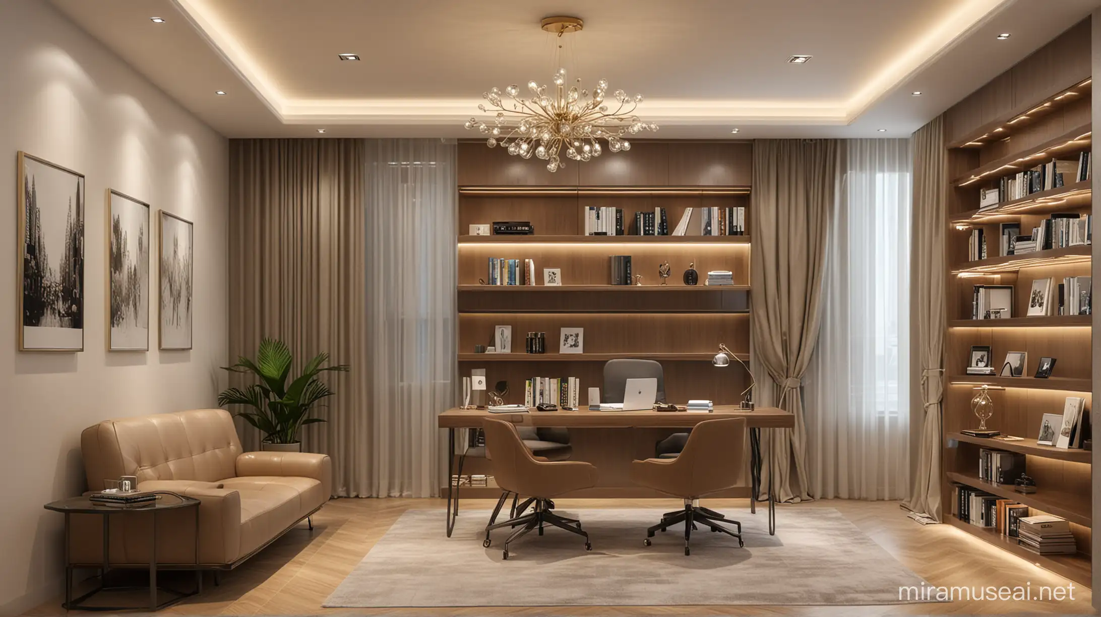 Luxurious Study Room Decor with Elegant Lighting