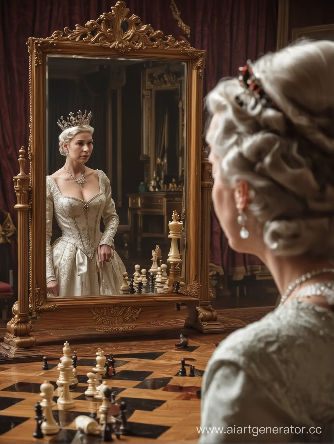 Pawn-Reflects-Queen-in-Mirror-Chess-Piece-SelfReflection-Art