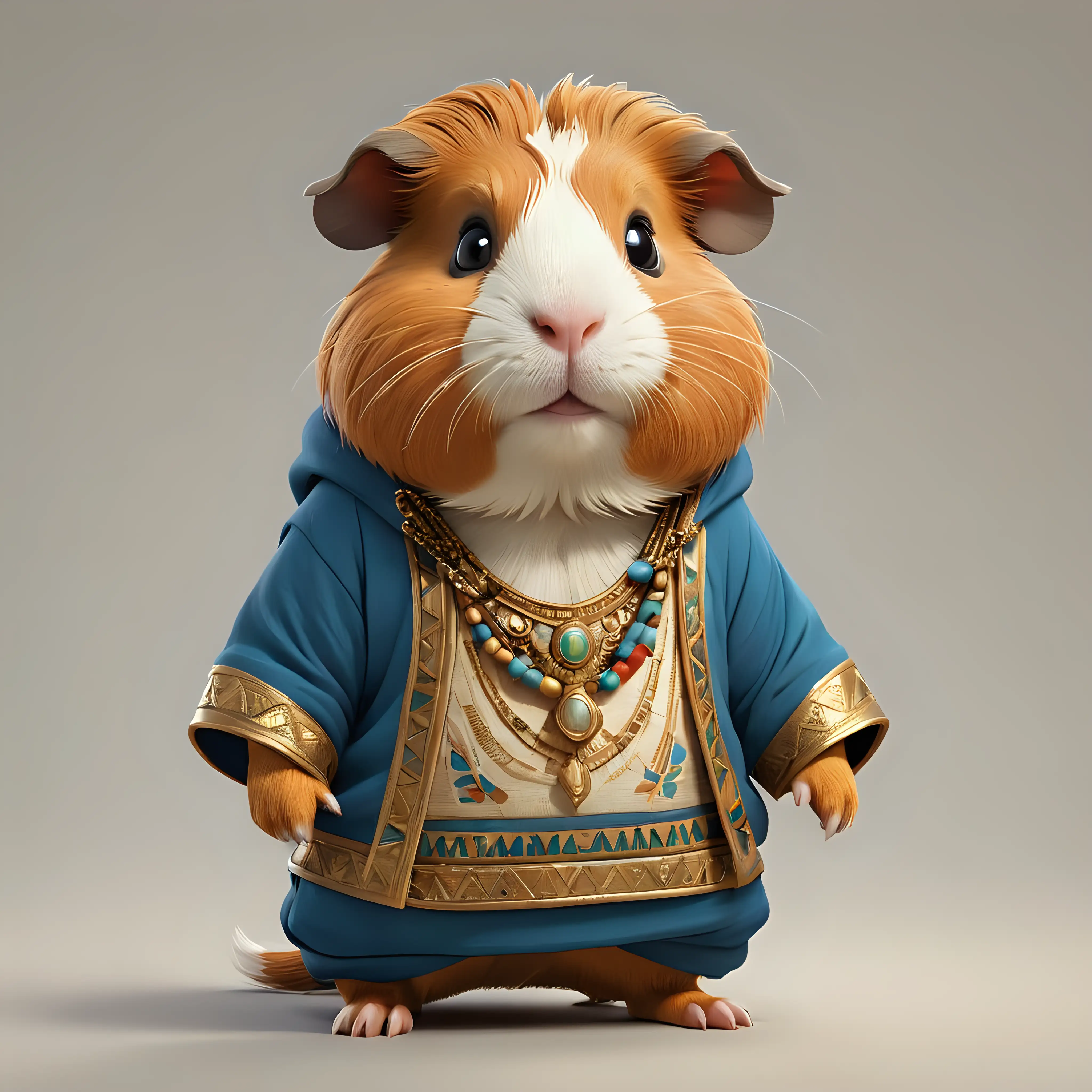 a cute Guinea pig in cartoon style in full body with Egyptian clothes with clear background