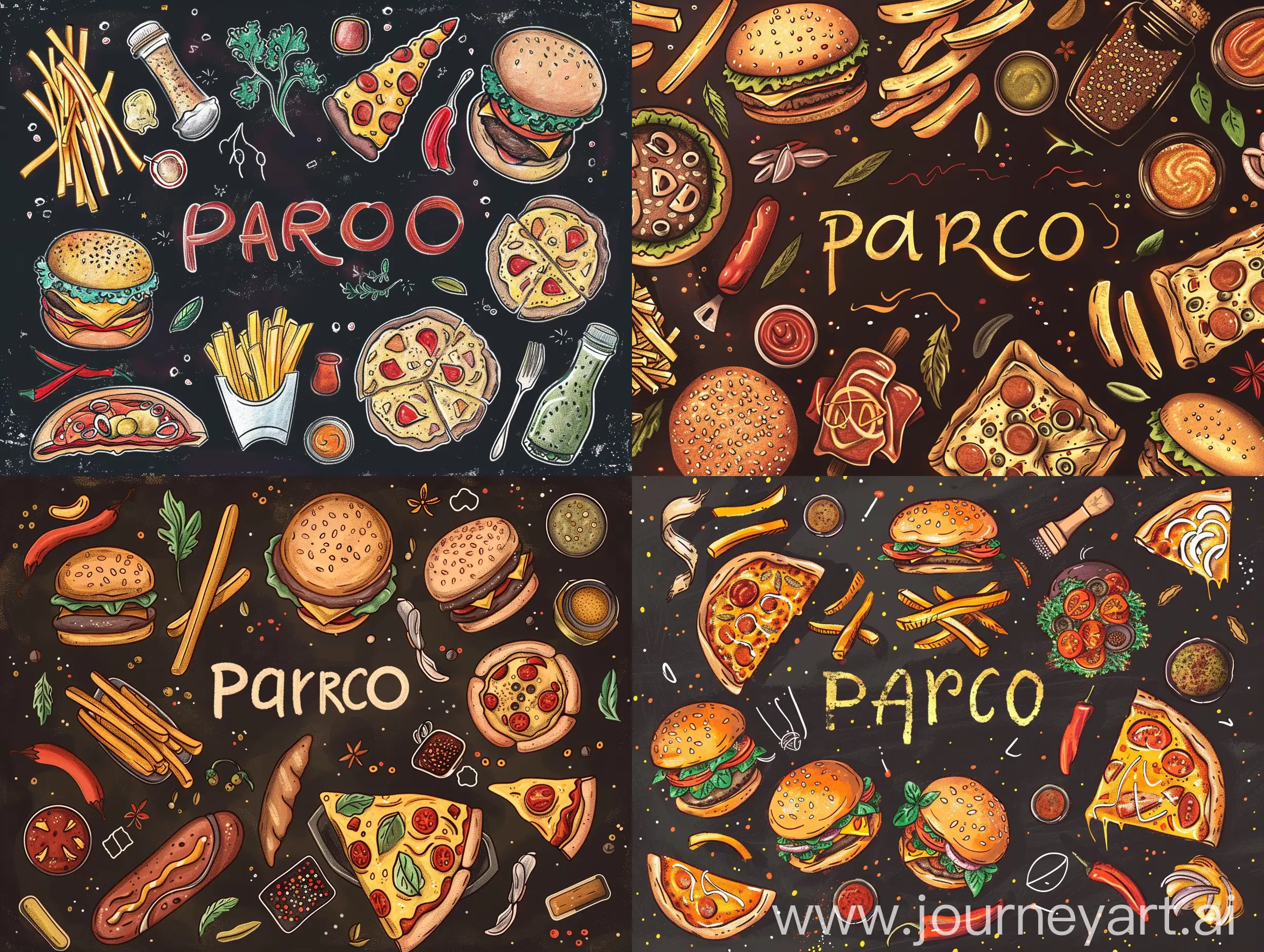Savory-Delights-Parco-Restaurants-Culinary-Feast-on-a-Dark-Canvas