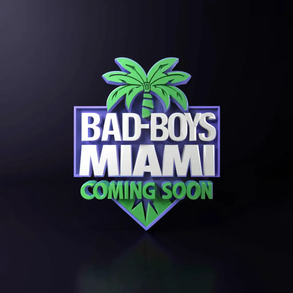 a logo design,with the text "Can you make me a logo with a white background and white, green, and blue colors for the 3D text, also having it say “Indigo Network Presents Bad Boys Miami Coming Soon“", main symbol:Palm Tree,complex,be used in Entertainment industry,clear background