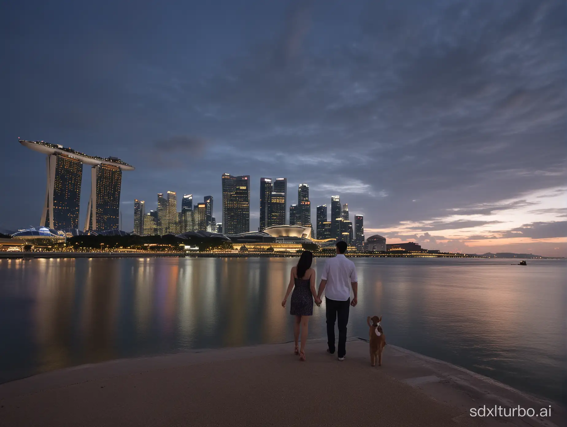 singapore Coastal city, evening, romantic couple, high quality