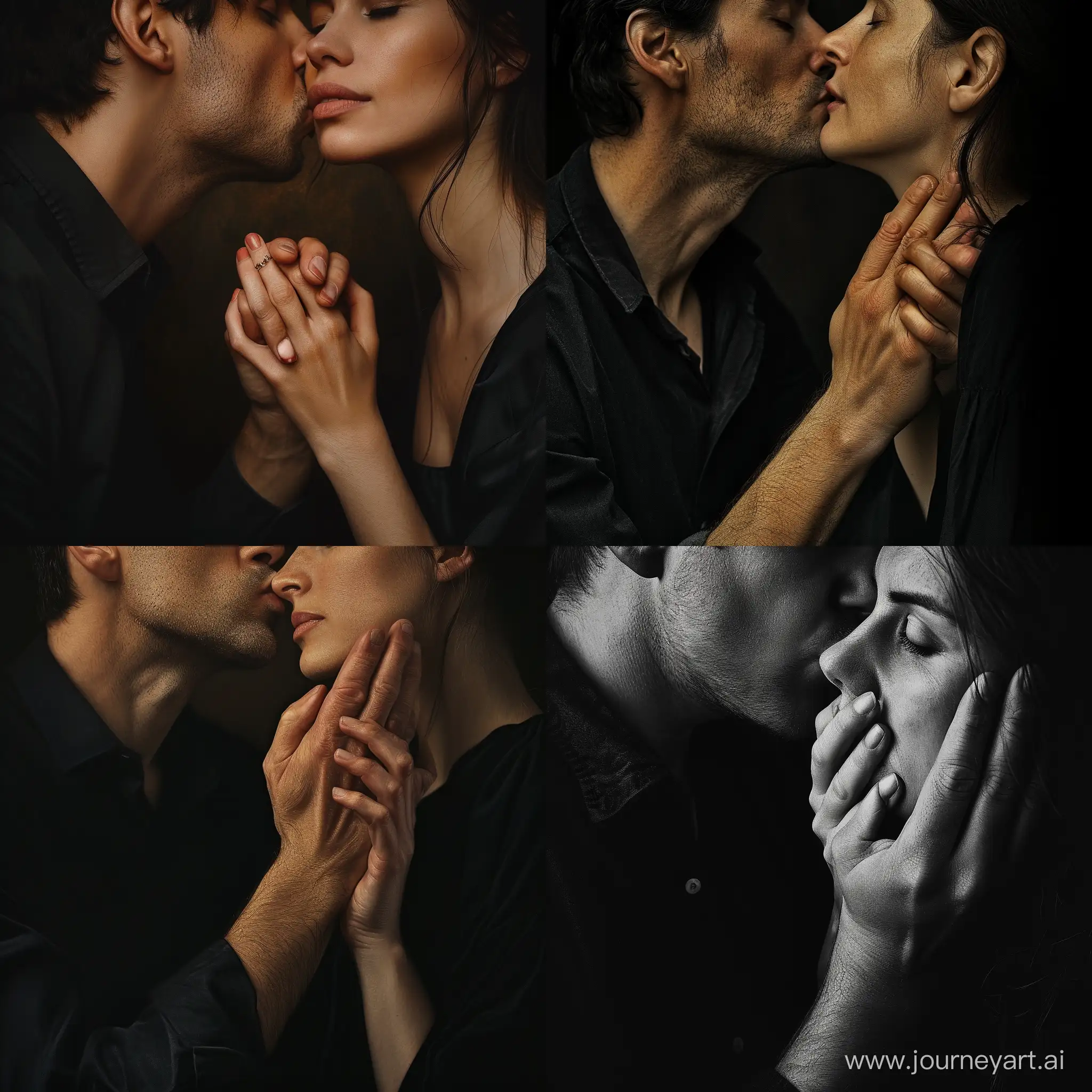 Мужчина целует руку женщине. Реалистичное фото в современном стиле.