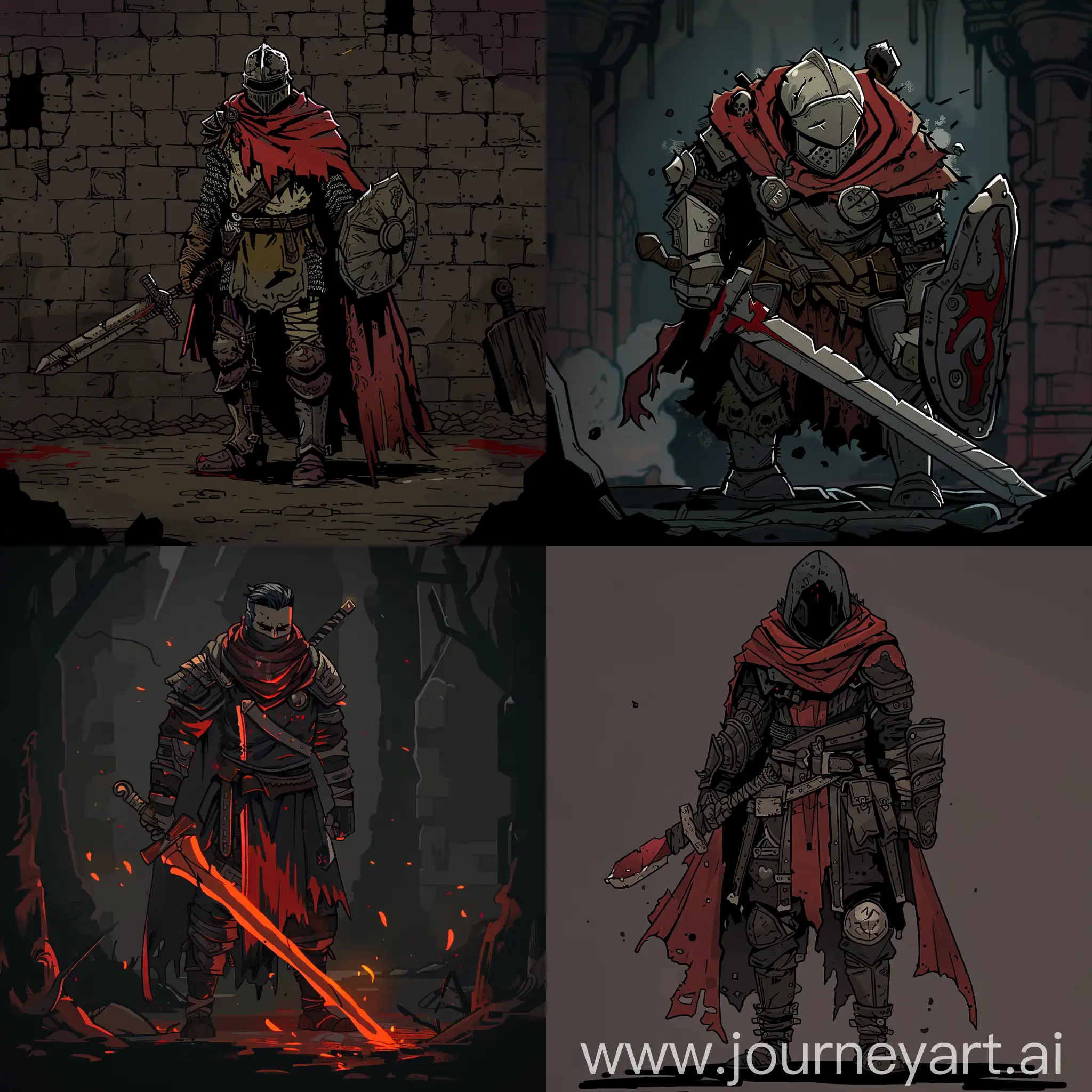 a side scroller character, warrior, in the style of darkest dungeon