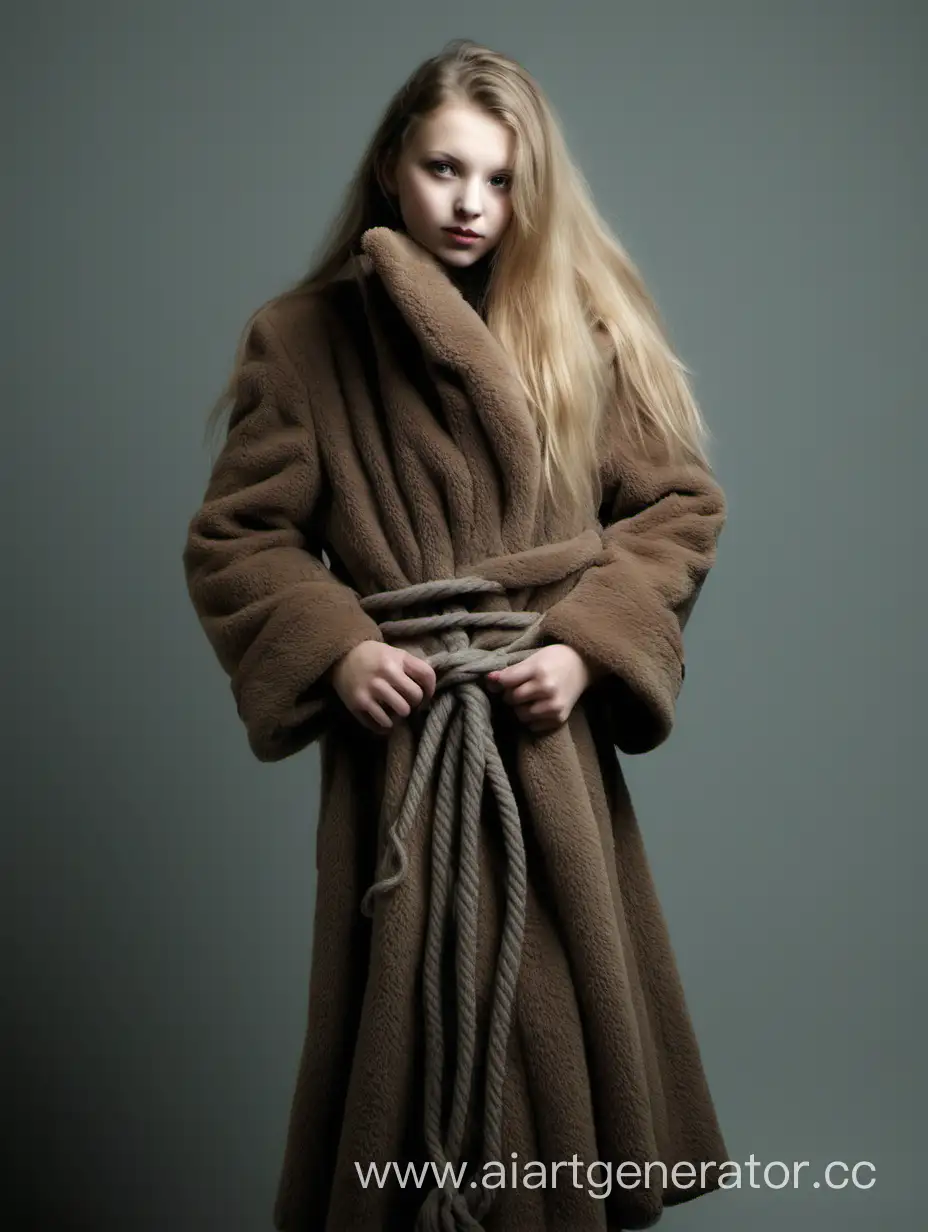 Fashionable-Girl-Wearing-Long-Fur-Coat-with-Unique-Tie-Detail