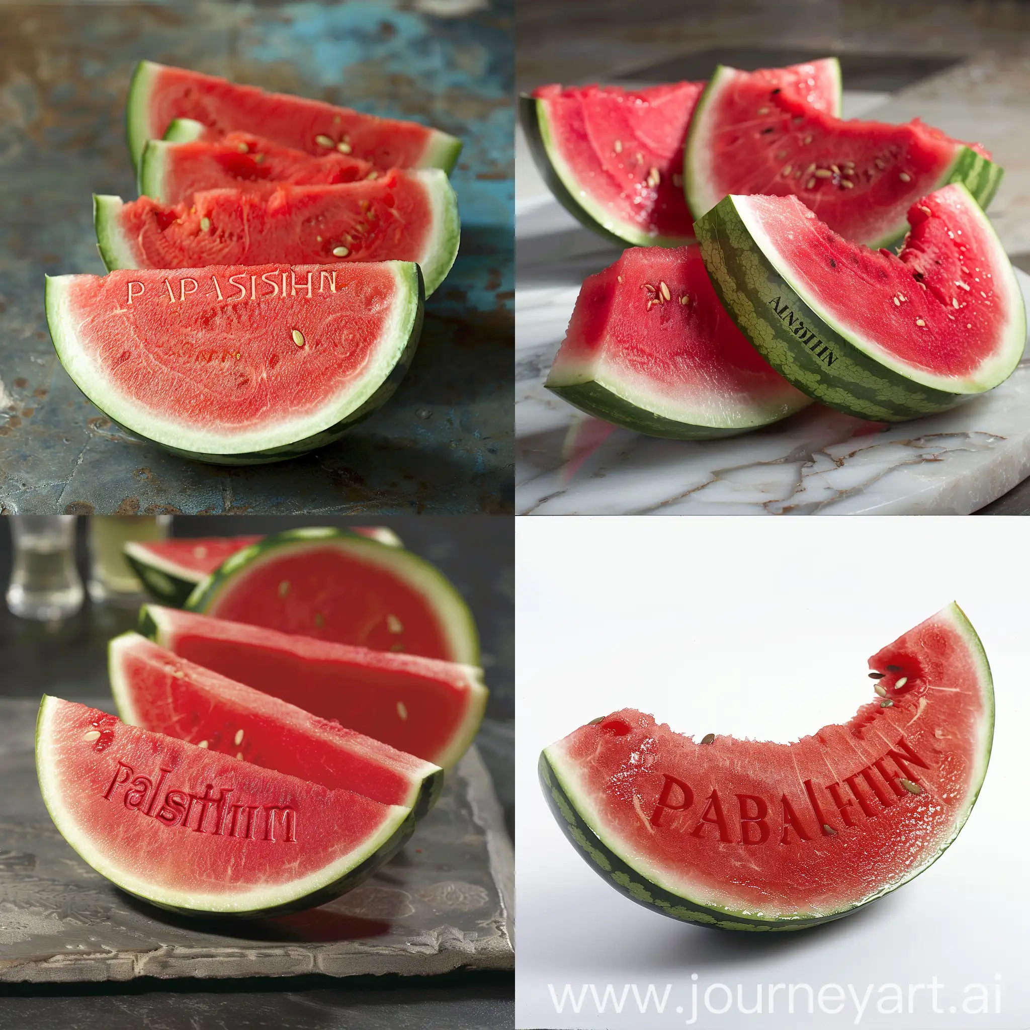 On red watermelon flesh Inscription "PALESTINE" Beautiful 
