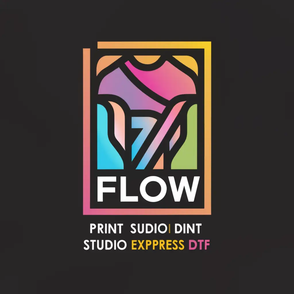 a logo design,with the text "Flow print studio express dtf", main symbol:Print T-shirt print,Moderate,be used in Events industry,clear background