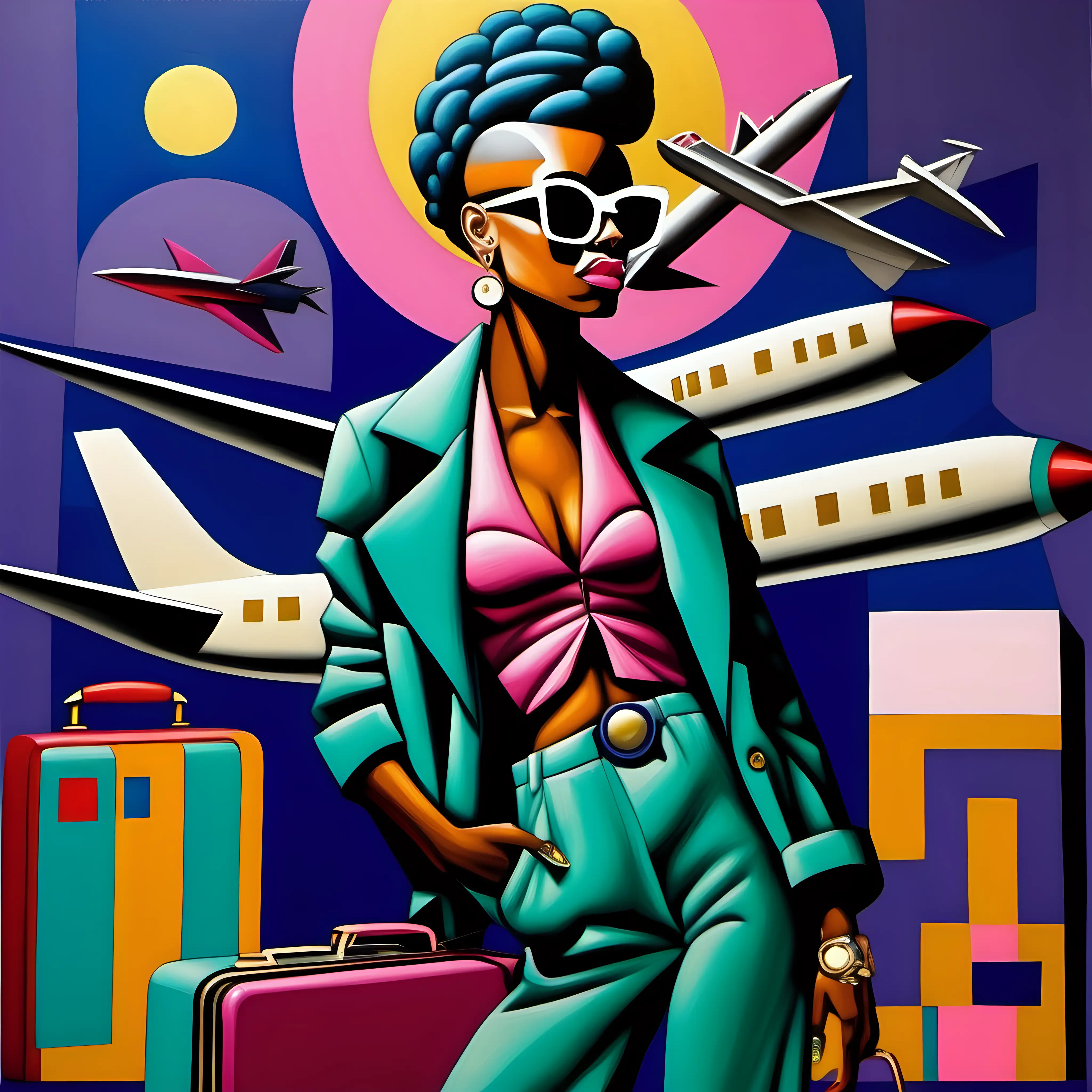 Cubist Portrait Bold Colors and Geometric Shapes Featuring a Stylish Black Woman