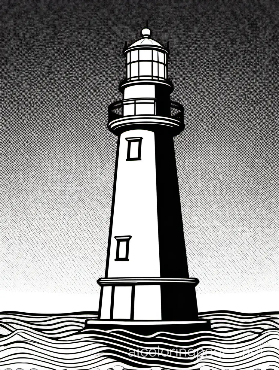 ((negative, halftone)) image of a lighthouse with a transparent background, Coloring Page, black and white, line art, white background, Simplicity, Ample White Space. The background of the coloring page is plain white to make it easy for young children to color within the lines. The outlines of all the subjects are easy to distinguish, making it simple for kids to color without too much difficulty