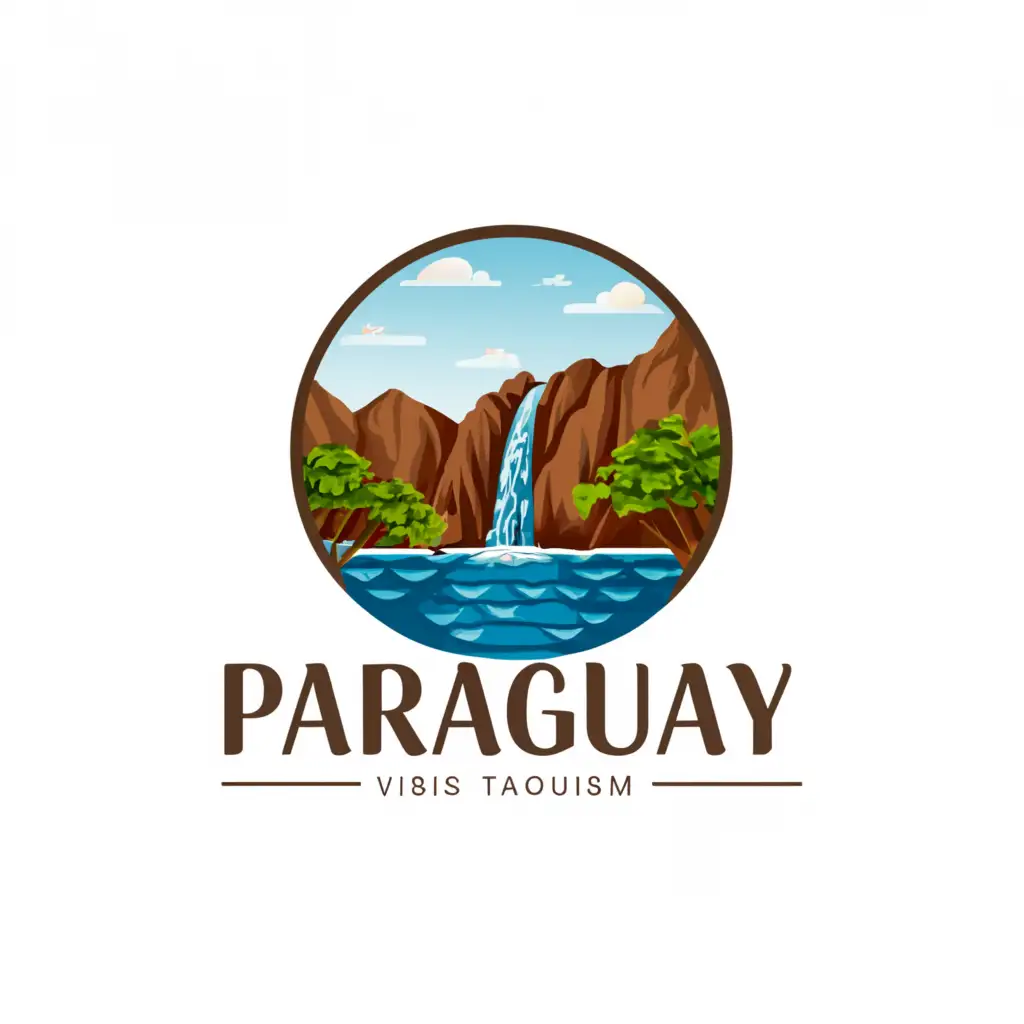 a logo design,with the text "Visit Paraguay", main symbol:mountain, woods, cascade,Moderate,be used in Travel industry,clear background