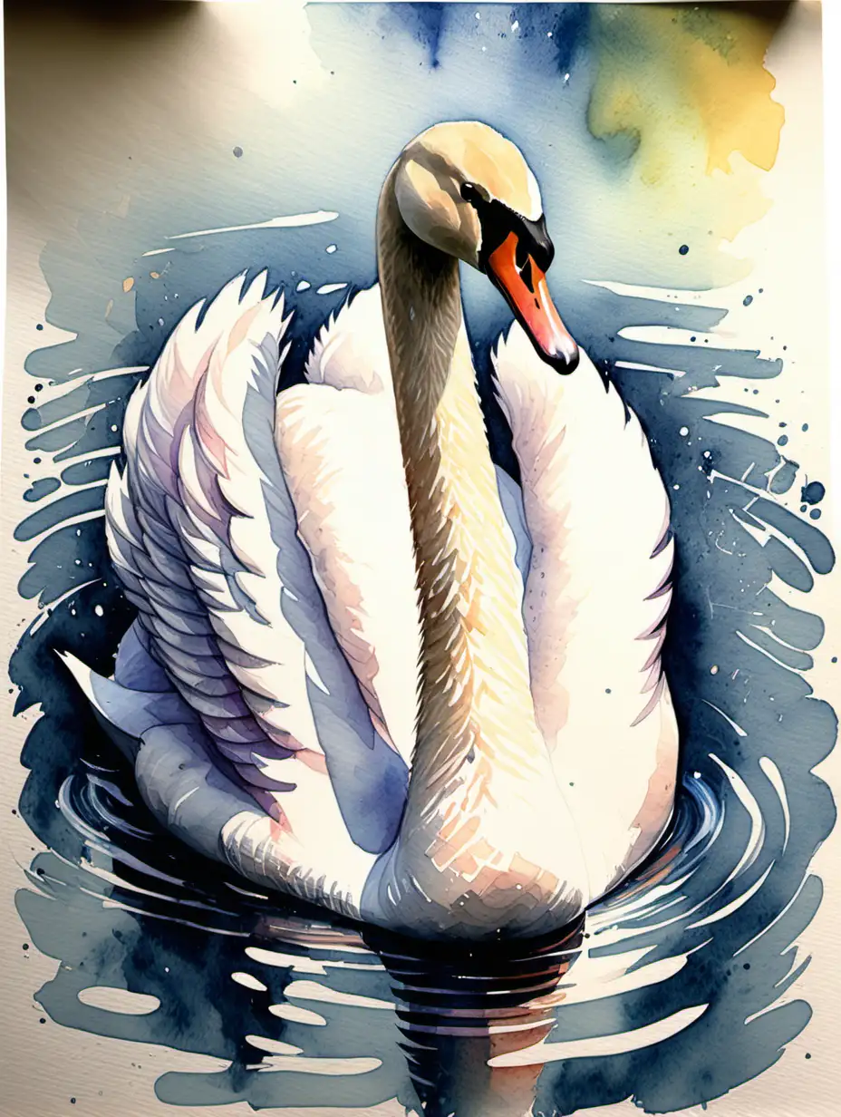 Graceful Swan Watercolor Art Elegant Bird in Tranquil Waters