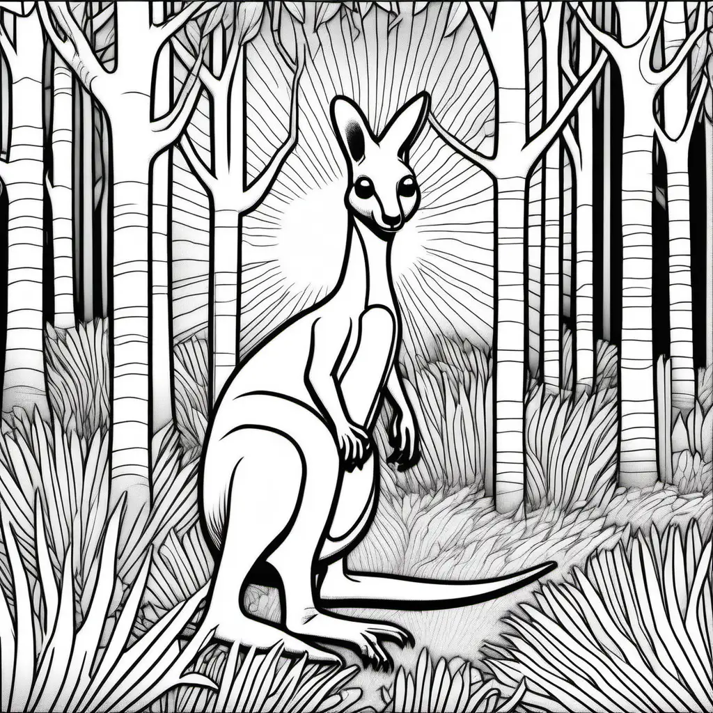 Kangaroo Rex Coloring Page Playful Moments in Sunlit Forest