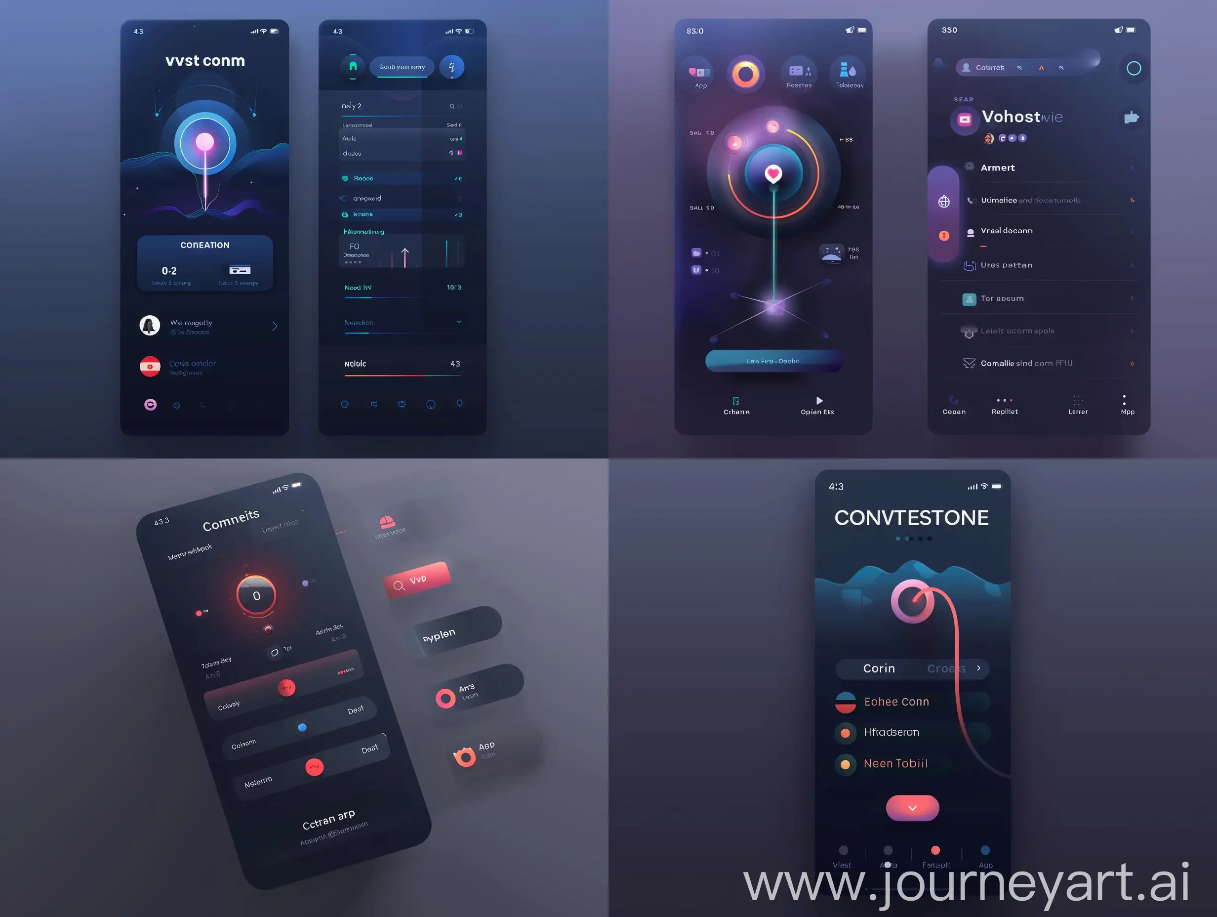 UI design a VPN client with connect button and country selection, Futuristic, Clean, none Palette, Mobile App, High Resolution — ar 4:3 — v 5