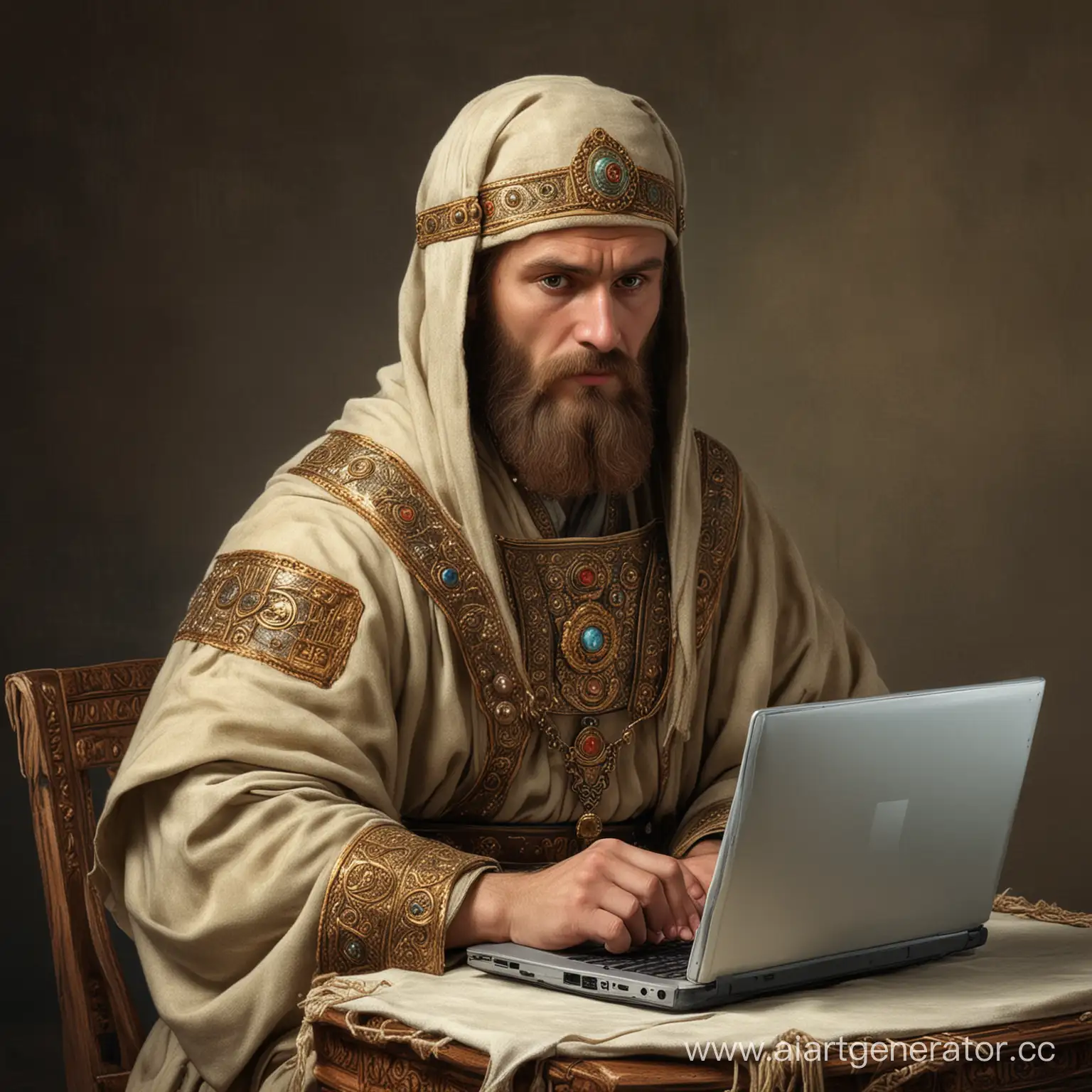 Древний рус с ноутбуком