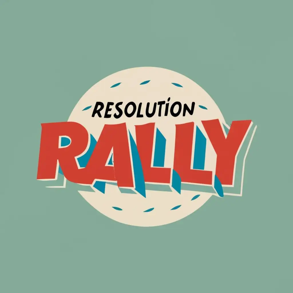 logo, Rally, with the text "Resolution Rally", typography