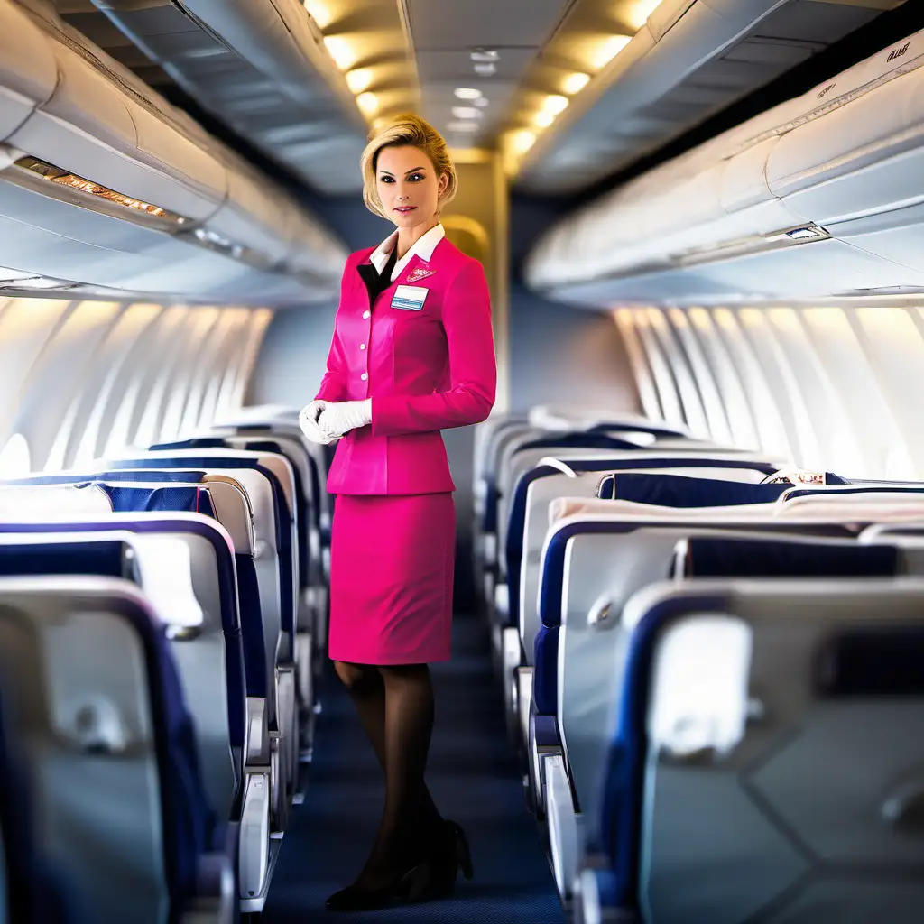 Elegant 18YearOld Dutch Flight Attendant in Pink Uniform