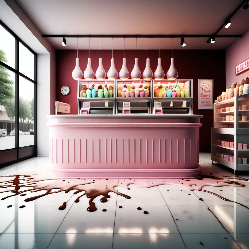 Contemporary Ice Cream Parlor with Spilled Ice Cream Accents