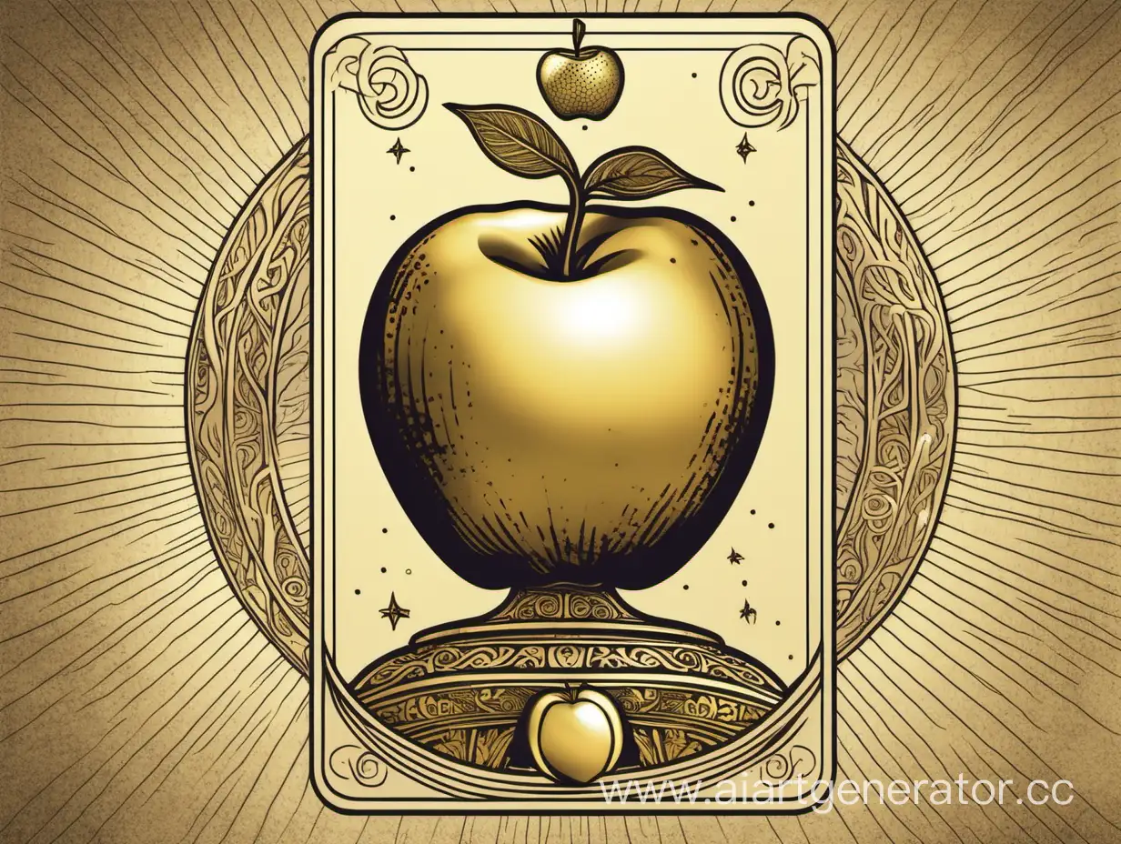 Create a tarot card with a golden apple