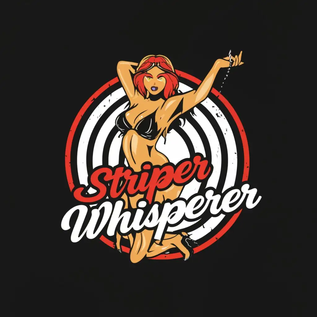 a logo design,with the text "STRIPPER WHISPERER", main symbol:SEXY FEMALE nude STRIPPER,complex,be used in Entertainment industry,clear background