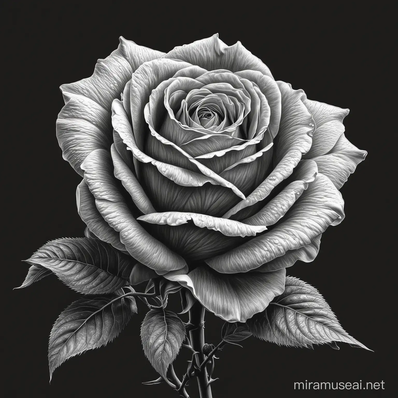 Elegant Rose Illustration with White Petals on Black Background