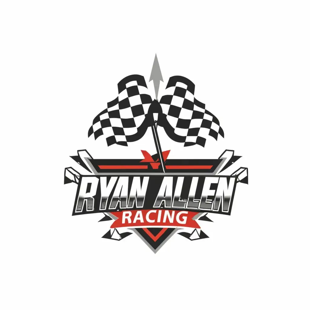logo, checkered Flag, with the text "Ryan Allen Racing", typography, be used in Sports Fitness industry