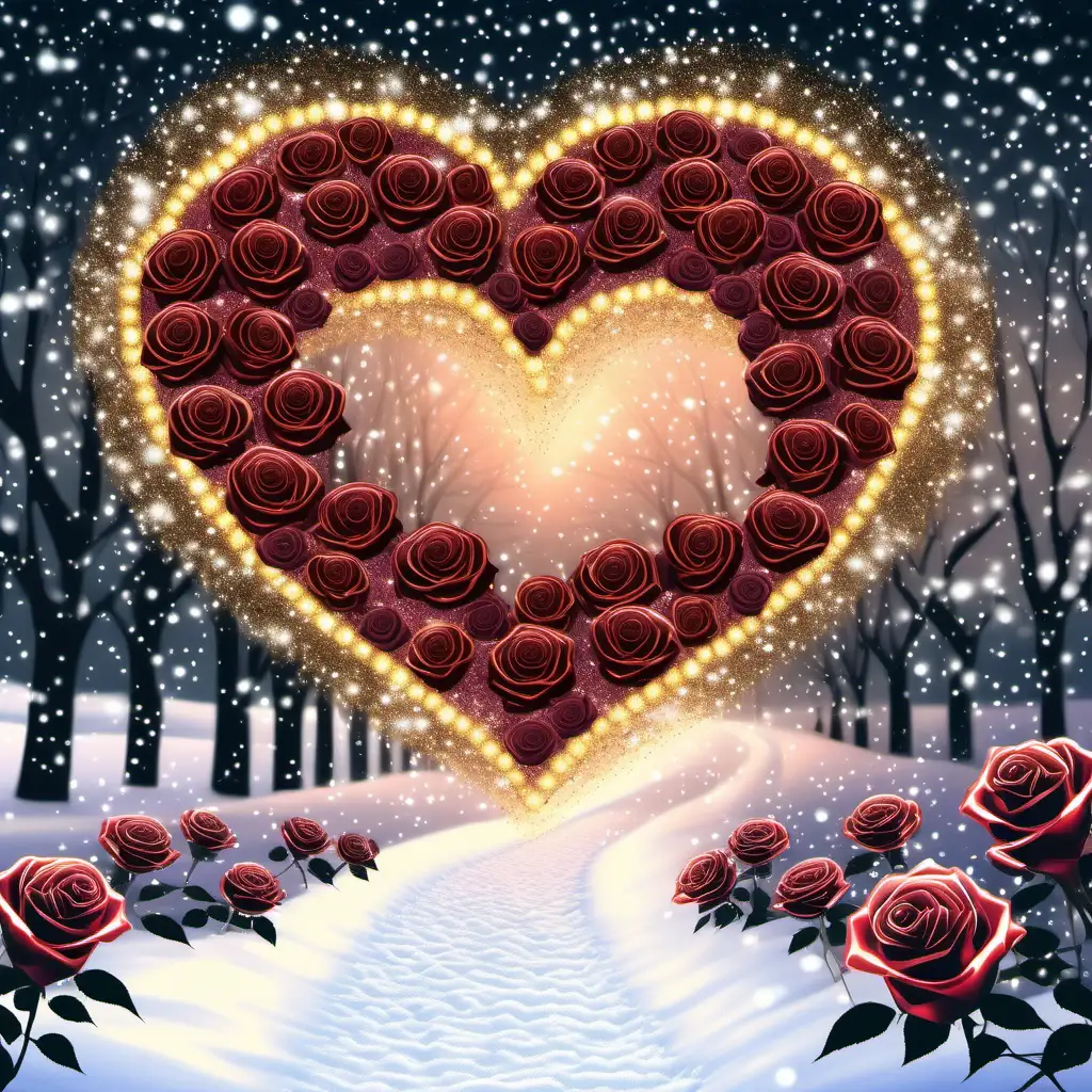 Enchanting Glitter Rose Path to a Skyborne Frosted Heart