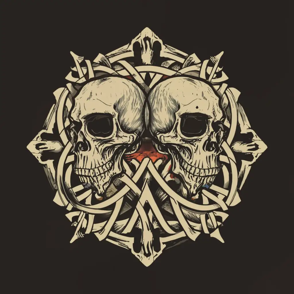 a logo design,with the text "Dressed In Decay", main symbol:conjoined skulls & sacred geometry,Moderate,clear background