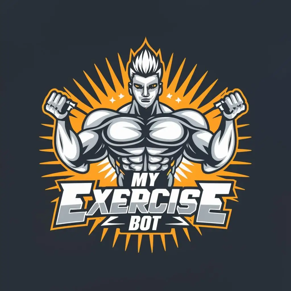 logo, Muscular Robot spiked hair, with the text "My Exercise Bot", typography, be used in Sports Fitness industry