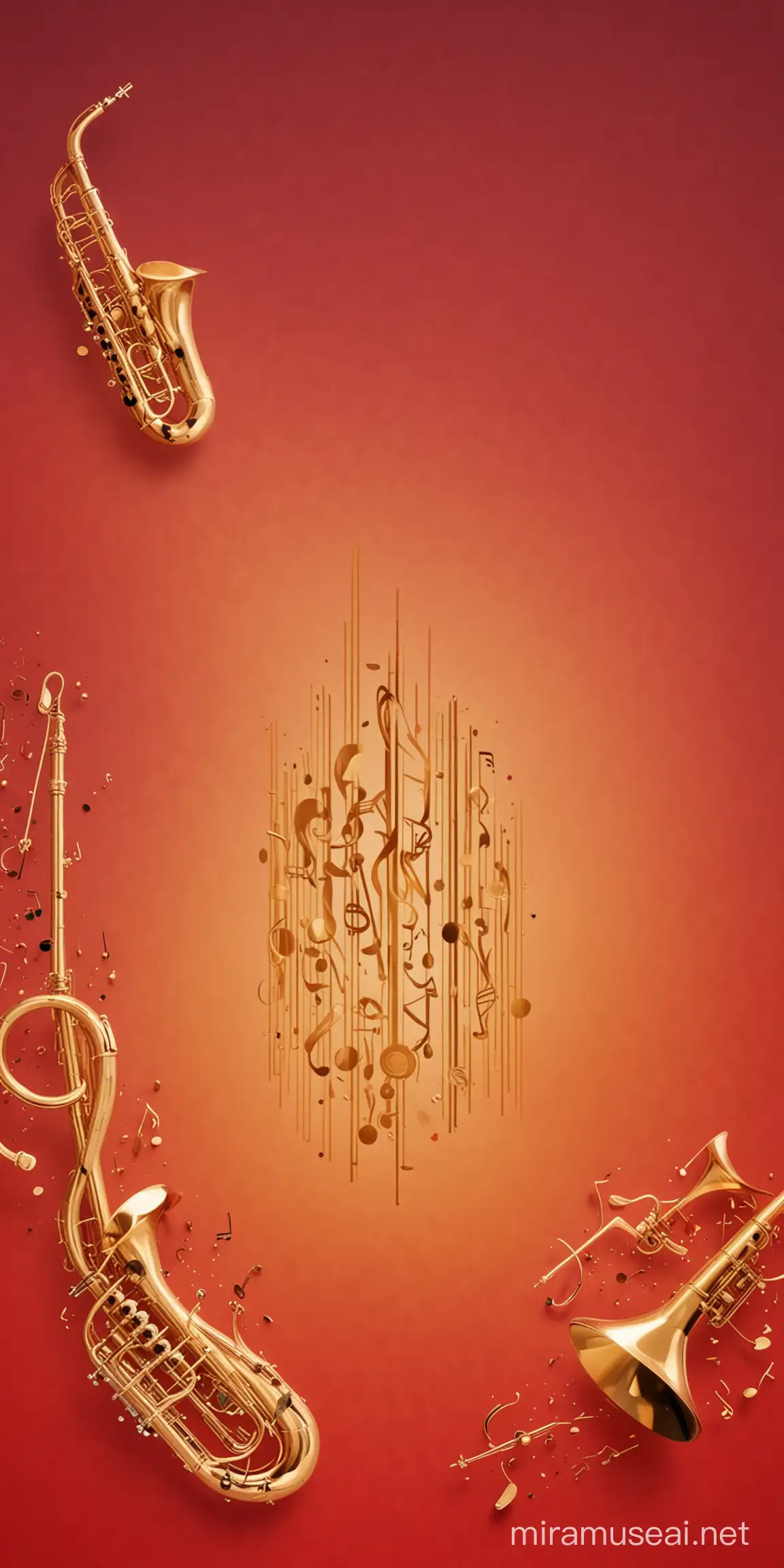 Golden and Red Gradient Musical Background with Instruments