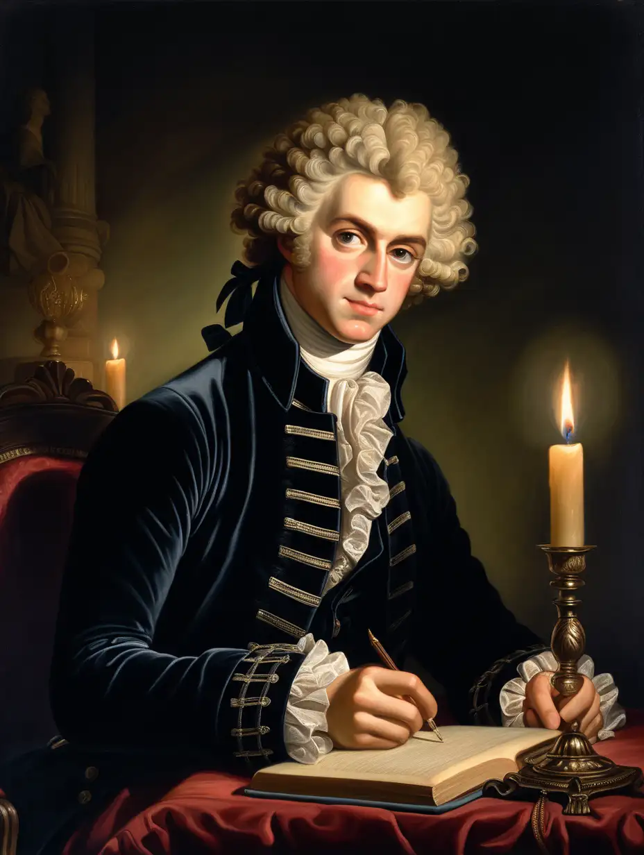 Elegant 18th Century Gentleman Reading by Candlelight