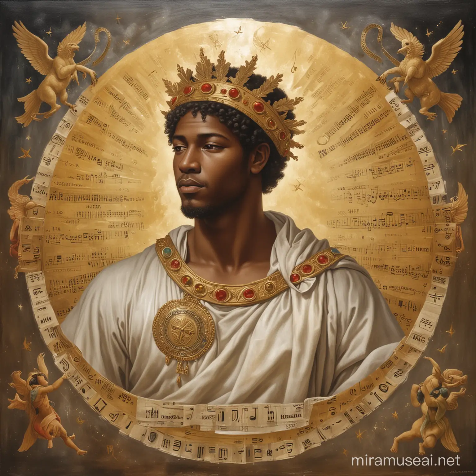 Apollo GOD OF MUSIC Hip-hop,The image is a religious painting of a person with tags related to art, painting, and mythology.