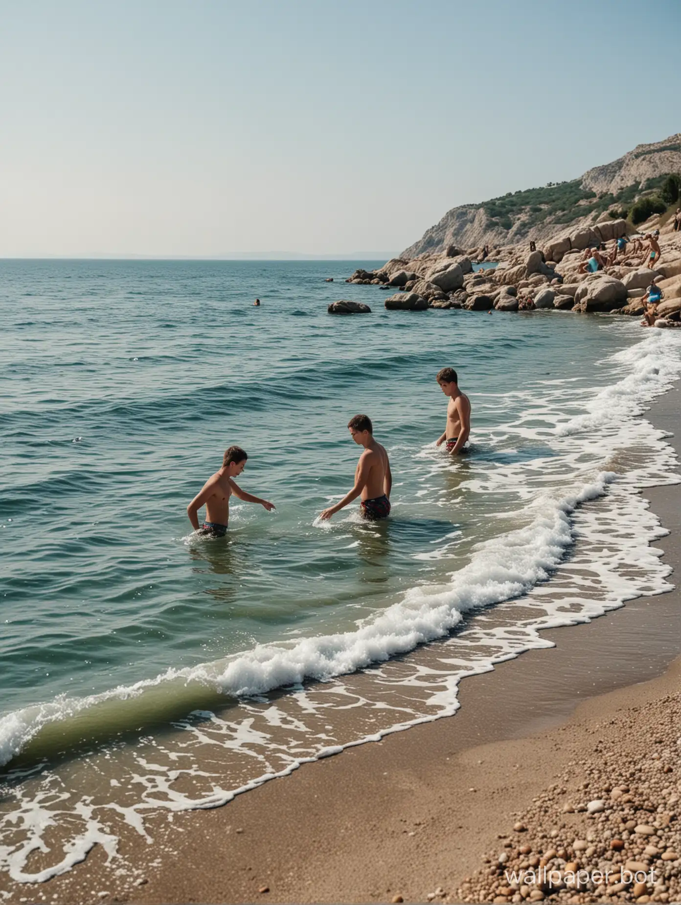 Crimea, sea, sea shore, bathing teenagers