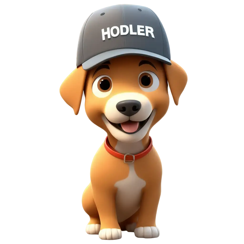 cute dog cartoon 3dwith cap and written HODLER on cap 