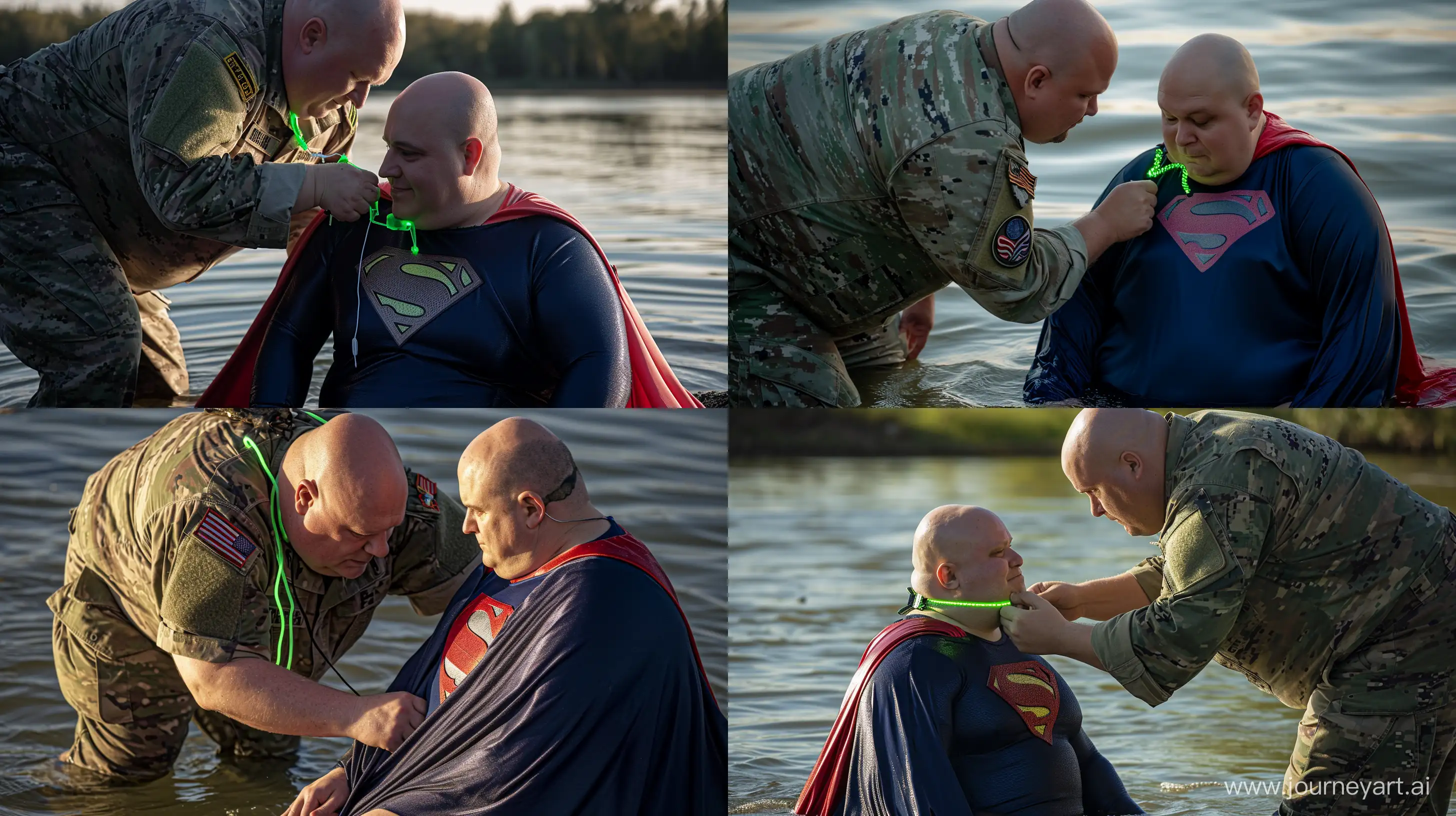 Elderly-Men-in-Whimsical-Water-Scene-Military-Collar-and-Superman-Costume