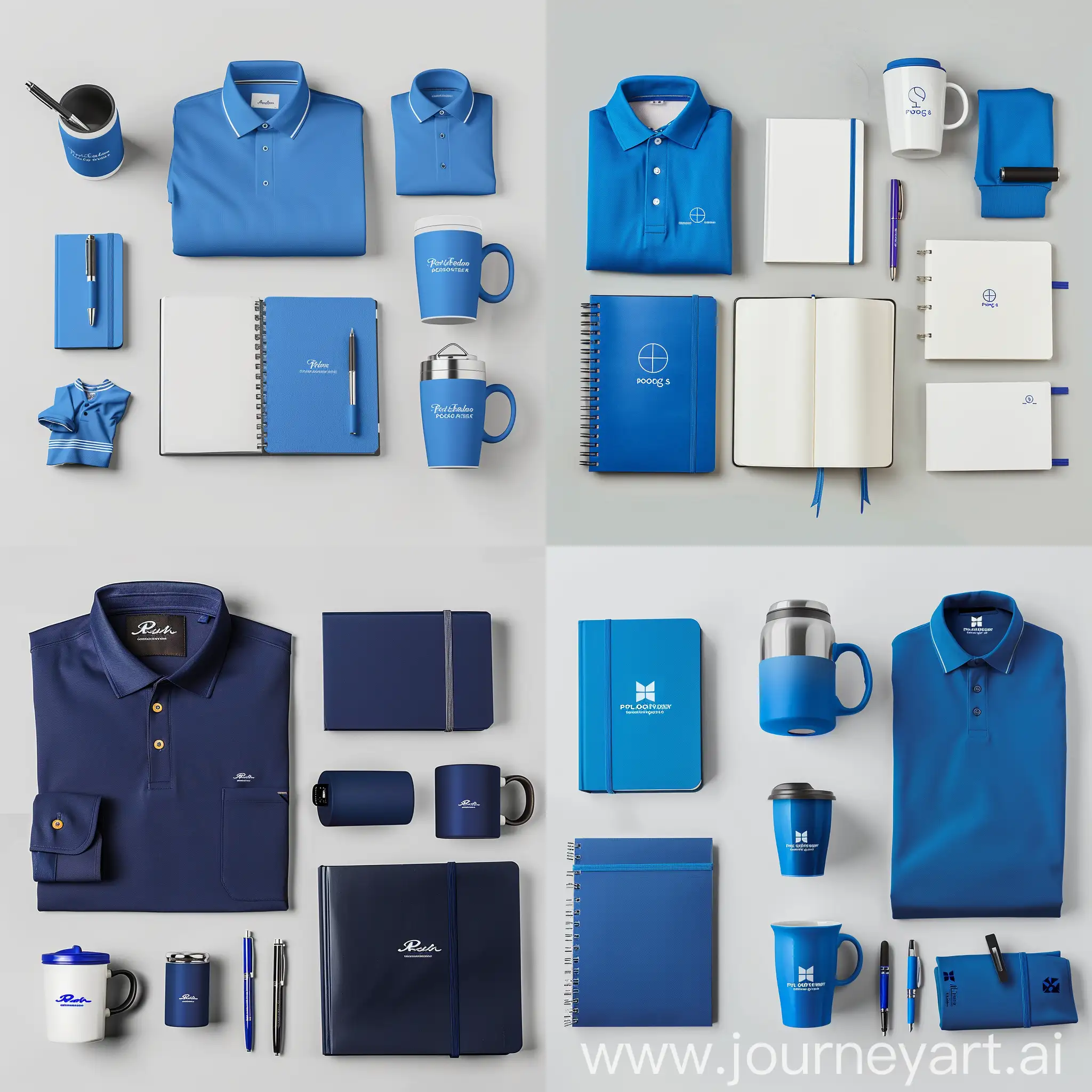Top-View-Blue-Logo-Products-Thermos-Cup-Notebook-Pen-POLO-Shirt-Mug