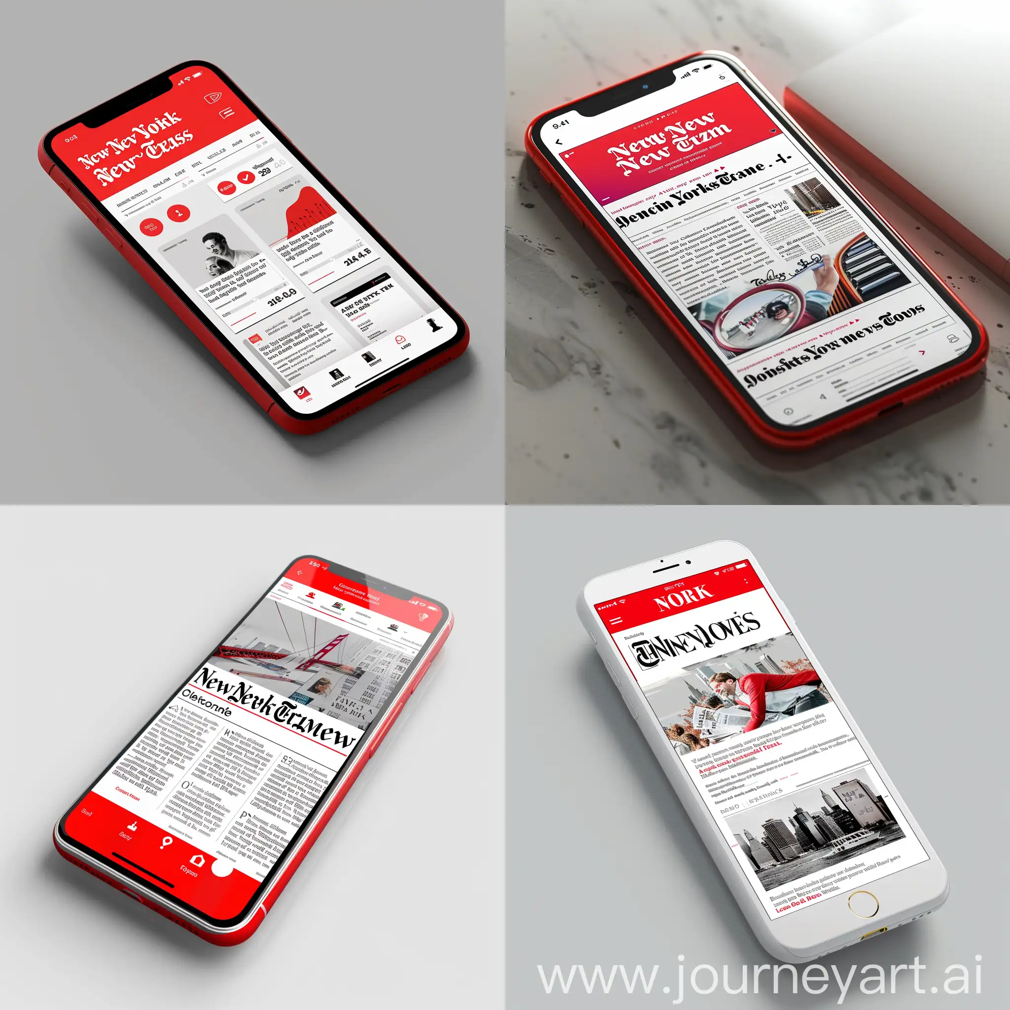 a modern news app, style New York Times, red and white